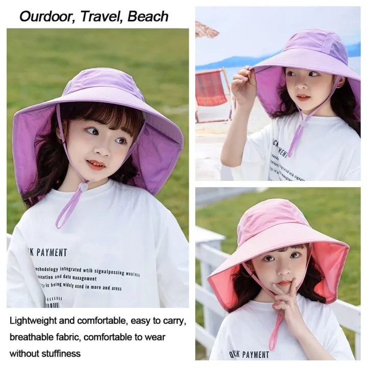 Boy%20Girl%20Children%20Summer%20Bucket%20Hats%20UV%20Protection%20Outdoor%20Beach%20Sun%20Hat%20Boy%20Girl%20Flap%20Cap%20Adjustable%20Wide%20Brim%20Cap%20-%20Image%202