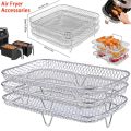 1Pc Air Fryer Rack Stackable Grilling Rack Stainless Steel Grill Basket Non-Stick Airfryer Tray Wire Rack Basket Kitchen Gadgets. 