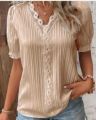 Plus Size Women's Shirt Blouse Yellow-green Violets White Plain Lace Short Sleeve Casual Basic V Neck Regular Pullover White Blo. 