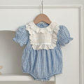 Baby Sister Clothes Summer Baby Girl Clothes Blue Plaid Dress Ruffled Collar Baby Girl Romper One Piece Sister Clothes Dress. 