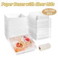 50PCS Paper Charcuterie Boxes with Clear Lids 4 Inches Square White Disposable Sandwich Boxes Dessert To Go Containers. 
