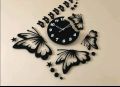 Flying Butterflies Wall Clock with Stars, 3D Self Adhesive Wall Clock, Butterfly Wooden Wall Clock for home for living room for room for bed room for drawing room. 