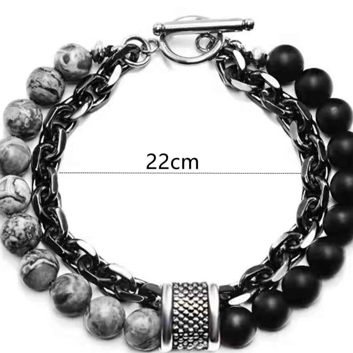 1%20Piece%20Punk%20Simple%20Temperament%20Black%20Beaded%20Chain%20with%20Natural%20Stone%20Beaded%20Chain%20Bracelets%20MEN'S%20FASHION%20Items%20Holiday%20Travel%20-%20Image%204