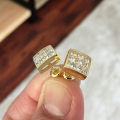 Huitan Luxury Gold Color Square Stud Earrings Women Ear Piercing with CZ Stone Simple Stylish Cool Earrings Hip Hop Jewelry.
