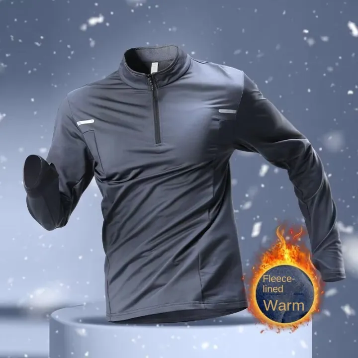 Winter%20Half%20Zipper%20Training%20Clothes%20Men's%20Velvet%20Warm%20Quick%20Drying%20Clothes%20Long%20Sleeve%20Autumn/Winter%20Running%20Top%20Outdoor%20Sports%20-%20Image%202