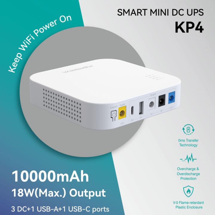 MARSRIVA KP4 10000mAh Smart Mini DC UPS for Router, Onu, Camera