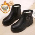 2024 Fashion Winter Women Pu Leather Ankle Boots Female Thick Plush Warm Snow Boots Mother Waterproof Non-slip Booties. 