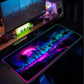Retrowave Large Desk Mat Extended Pad PC Gamer Cabinet Big Mousepad Gaming Room Decoration Deskmat 90x40 Back Light Led Mousepad. 