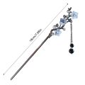 Classic Hair Stick Chopsticks Ink Color Flower Metal Fringe Hairpin For Women Pearl Black Beads Cheongsam Hair Bun Jewelry s.