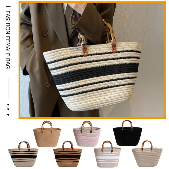Ladies%20Woven%20Tote%20Bamboo%20Handle%20Women%20Weaving%20Bag%20Large%20Capacity%20Striped%20Portable%20Casual%20Fashion%20Exquisite%20for%20Seaside%20Party%20-%20Image%202