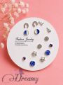 Simple Cute Stone Design 7 Pairs Earrings Set for Girls Women's Fashion Jewellery.