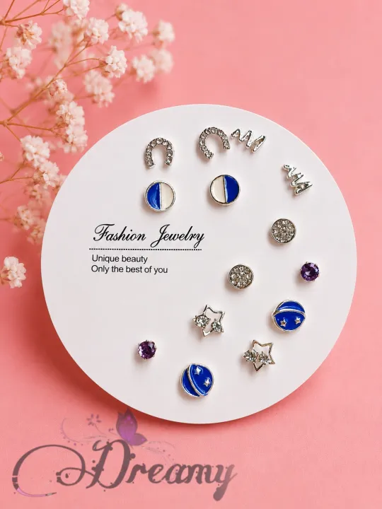 Simple%20Cute%20Stone%20Design%207%20Pairs%20Earrings%20Set%20for%20Girls%20Women's%20Fashion%20Jewellery%20-%20Image%208