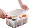 Vegetable Organizer Box with 6 Pieces Drain Basket, Reusable Food Storage Box, Vegetable Spice Case, Plastic Food Container for Chopped Green Onion, Ginger, Garlic. 