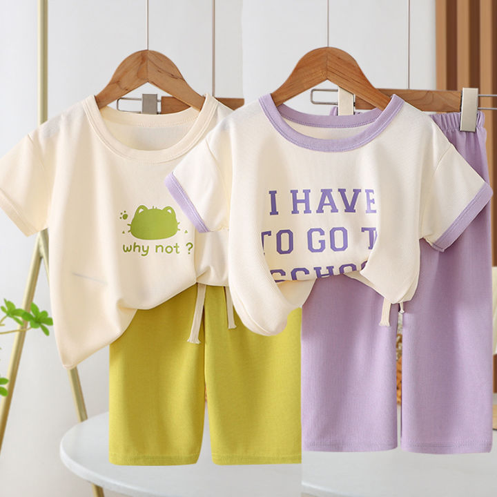 New Spring Summer Girls Clothing Set Letter Cartoon Frog Print Comfortable T-shirt+Pants 2Pcs Suit For Kids Children Outfit