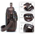 Men's crossbody bag, fashionable leather bag, trendy retro men's top layer cowhide shoulder bag. 