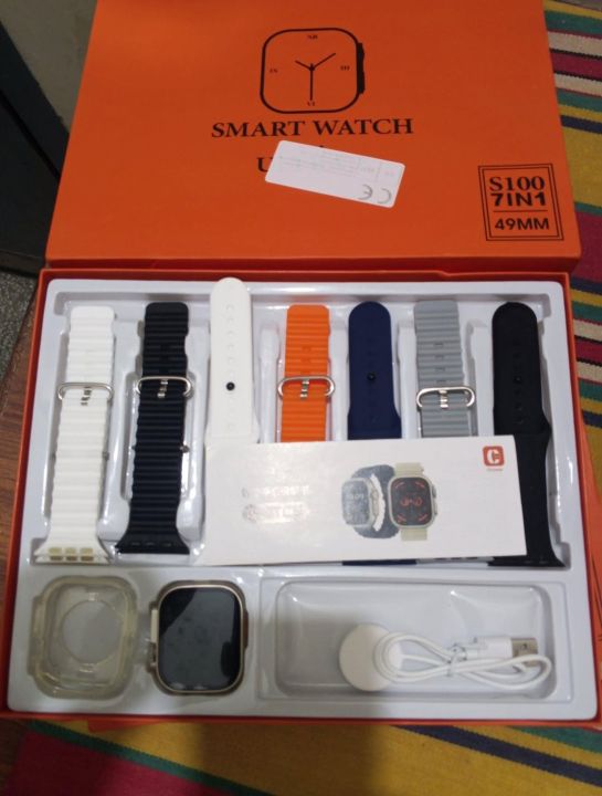S100%207-in-1%20Smart%20Watch%20Ultra%2049mm%20with%207%20Interchangeable%20Straps,%20Bluetooth%20Calling,%20Heart%20Rate%20&%20Fitness%20Tracker,%20Multi%20Sports%20Modes%20Smartwatch%20for%20Men%20&%20Women%20-%20Image%202
