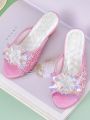 Girl Princess Crystal Slippers High Heels Children's Furniture Slippers. 