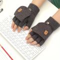 Men Women Winter Gloves Half Finger Open Flip Design Flap Warm Gloves Knitted Thickened Windproof Hand Cover s for Outdoor. 