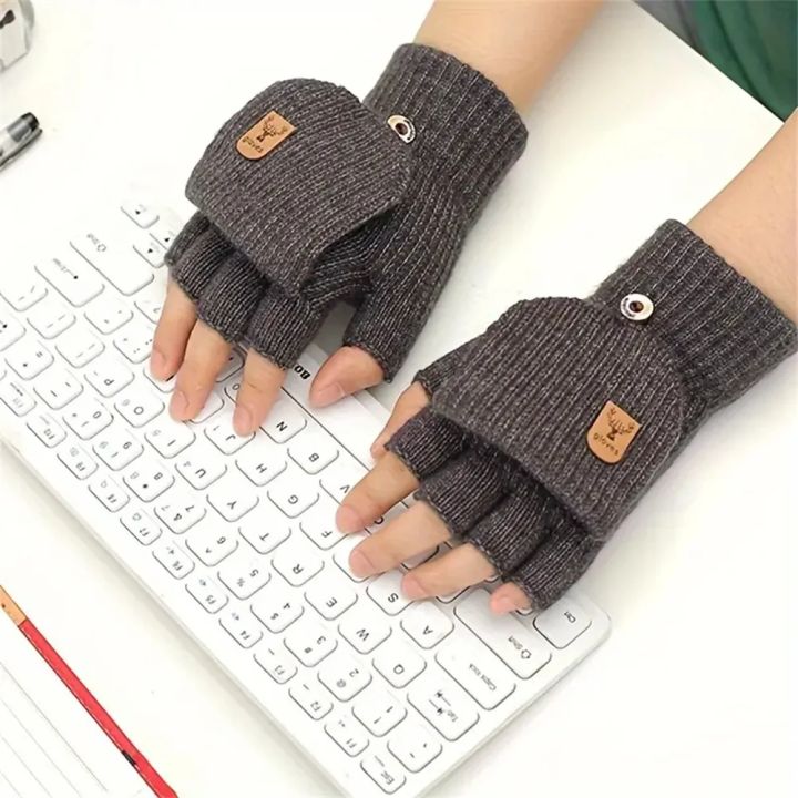 Men%20Women%20Winter%20Gloves%20Half%20Finger%20Open%20Flip%20Design%20Flap%20Warm%20Gloves%20Knitted%20Thickened%20Windproof%20Hand%20Cover%20s%20for%20Outdoor%20-%20Image%204