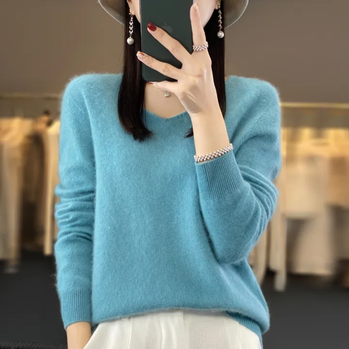 2024%20100%25%20Merino%20Pure%20Wool%20V-neck%20Autumn%20And%20Winter%20Pullover%20Sweater%20New%20Cashmere%20Sweater%20Women's%20Casual%20Knitted%20Top%20DMR201%20-%20Image%207