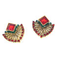 Ethnic Vintage Zircon Earrings Bohemia Fan-shaped Red Green Crystal Stud Earrings For Women New Earing Earings Jewelry Kolczyki. 