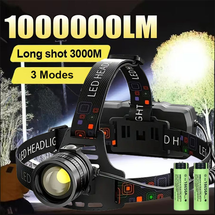 Powerful LED Headlamp Rechargeable Telescopic Zoomable Headlight Outdoor Waterproof Work Head Lamp High Lumen Head Torch