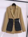 New 2025 Spring Blazer For Women Patchwork Color Korean Fashion Coat And Jacket Women With Belt Outwears Minimalist Blazer. 