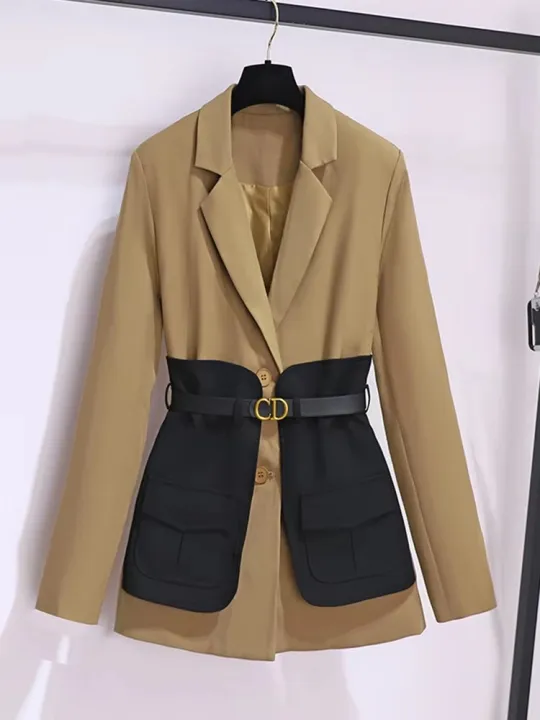 New%202025%20Spring%20Blazer%20For%20Women%20Patchwork%20Color%20Korean%20Fashion%20Coat%20And%20Jacket%20Women%20With%20Belt%20Outwears%20Minimalist%20Blazer%20-%20Image%204