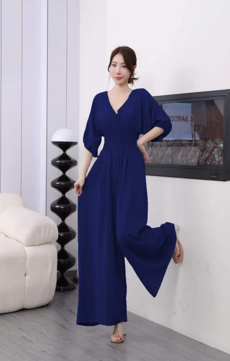 New%20Style%20Bat%20Sleeve%20Wide%20Leg%20Solid%20Color%20Simple%20Temperament%20Elegant%20V-neck%20Women%20Jumpsuit%20Fashion%20Jumpsuit%20Loose%20Commuter%20Women%20Clothing%20-%20Image%202