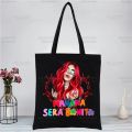 Karol G Bichota Manana Sera Bonito Music Singer Shopping Black Canvas Tote Bag Cartoon Reusable Cloth Bag Handbag Shoulder Bags. 
