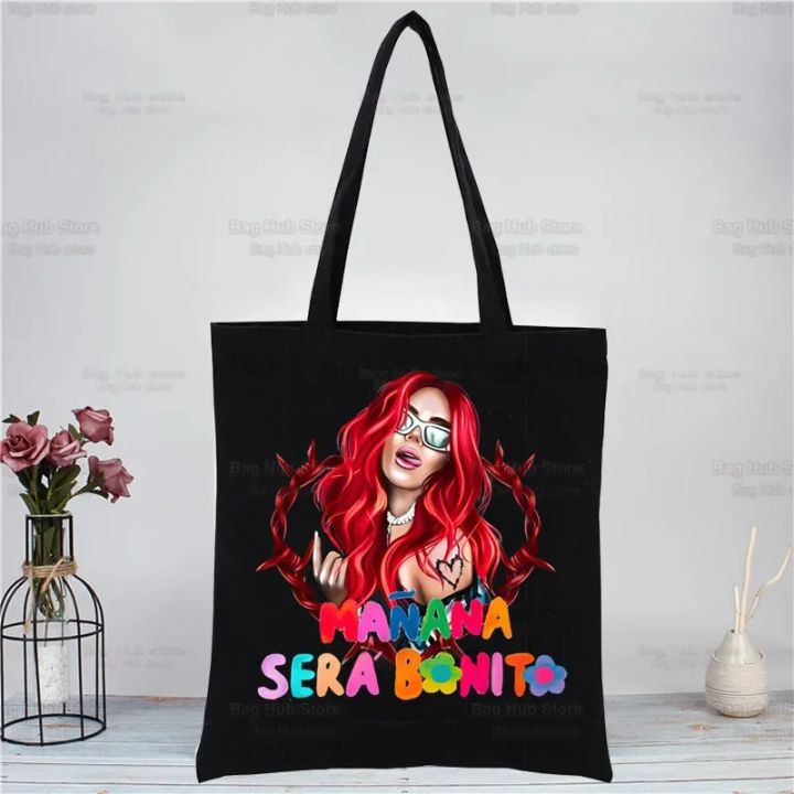 Karol%20G%20Bichota%20Manana%20Sera%20Bonito%20Music%20Singer%20Shopping%20Black%20Canvas%20Tote%20Bag%20Cartoon%20Reusable%20Cloth%20Bag%20Handbag%20Shoulder%20Bags%20-%20Image%202