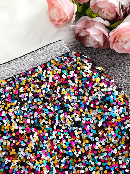 Spring%20and%20Autumn%20New%20Shiny%20Sequin%20A-line%20High-Waist%20Skirt%20for%20Girls;%20Single%20Piece%20-%20Image%204