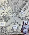 Qalamkar White 3Pcs Lawn Chickenkari Dress with Khaadi Net Dupatta. 
