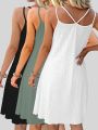 New women's versatile solid color suspender dress three piece set. 
