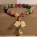 Fashion Natural Stone Beaded Bracelet for Women Lily of the Valley Flower Pendant Tassel Chain Bracelets Girl Party Jewelry .