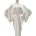 Traditional Japanese Kimono White Robe with Obi Belt Long Sleeves Yukata Lined for Spa Vacation Sleepwear Home Relaxation.