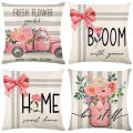 4Pcs Floral Throw Pillow Cases Square Linen Waist Protection Cushion Cover Bed Sofa Pillow Covers Home Decor Pillowcases 45x45CM. 