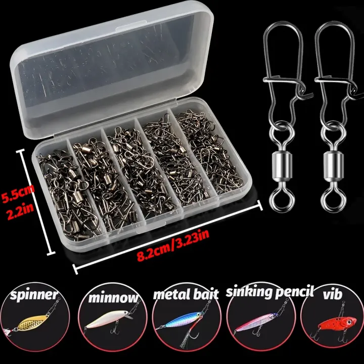 50pcs%20Swivel%20Snap%20Connector%20Pin%20Bearing%20Rolling%20360%20Rotate%20Ring%20Tackle%20Buckle%20Hook%20Lure%20Kit%20Wire%20Box%20Fishing%20Accessories%20-%20Image%204