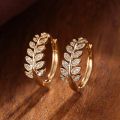 Huitan Simple Stylish Leaf Olive Small Hoop Earrings for Women Paved Shiny Crystal CZ Exquisite Earrings Hot Trendy Jewelry.