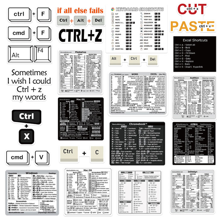 Computer Key Bind Sticker 30PCS Shortcut Key Tips Waterproof Computer Sticker DIY Keyboard ipad ...