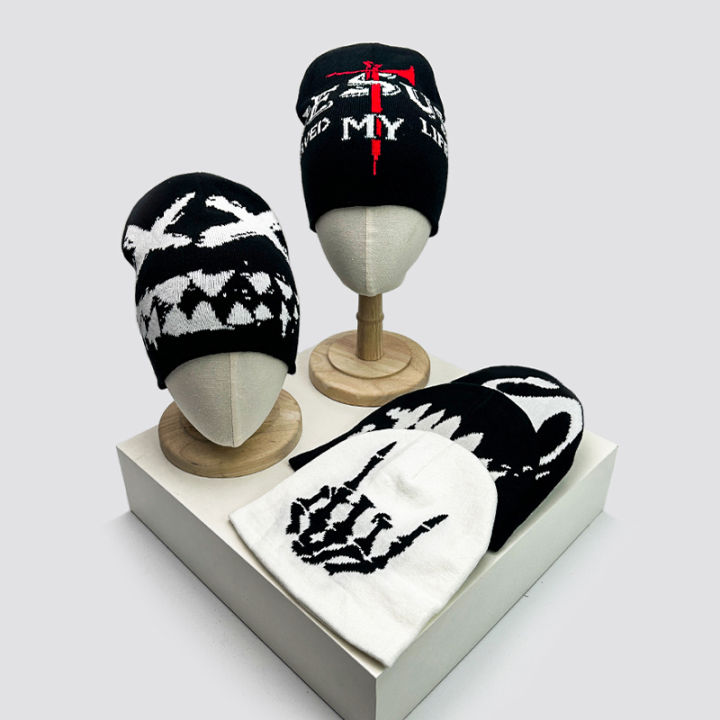 Hip Hop Letter Funny Wool Knitted Hats Warm American Style Autumn and Winter New Beanies Versatile Street Fashion Personal Niche