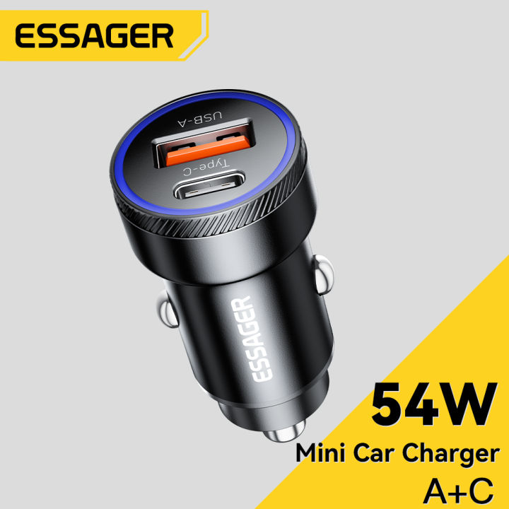 Essager 54W USB Car Charger 5A Fast Charge 3.0 QC SCP AFC 30W USB Type C Quick Charging For poco iPhone