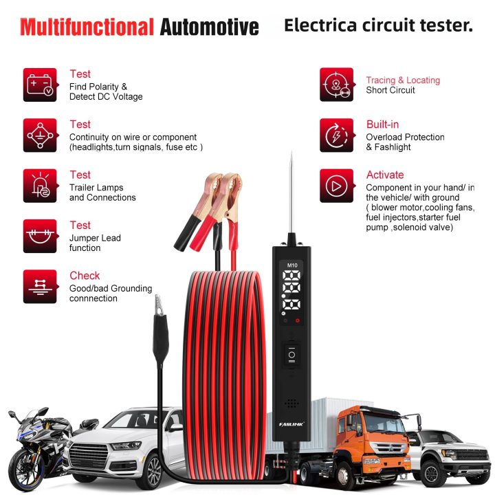 Automotive Electrical Circuit Tester, 12V 24V Car Voltage Test Power LED Probe Tester, Component Activation, Continuity Test