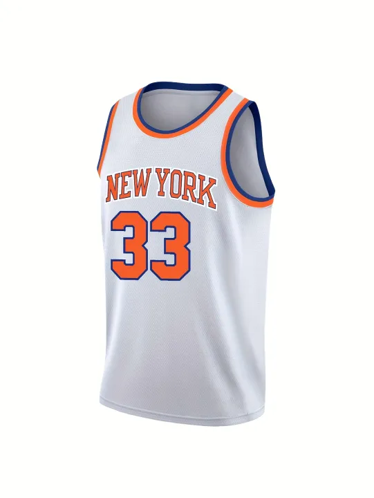 New%20York%20%20"Ewing%2033"%20Basketball%20Jersey%20-%20White%20with%20Orange%20&%20Blue%20Accents%20%20Basketball%20Fan%20Jersey%20Parent-child%20Outfit%20-%20Image%202