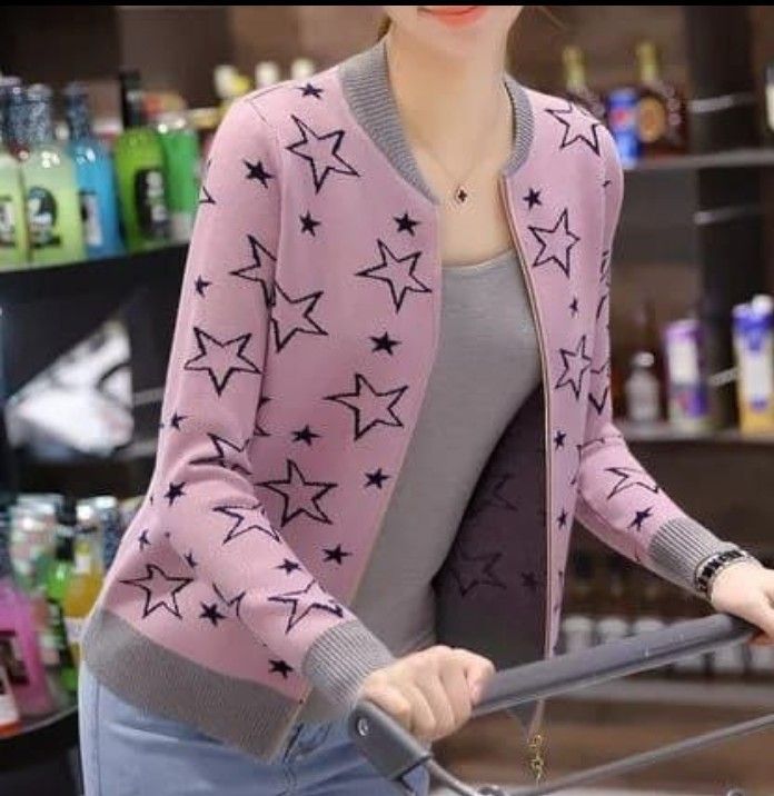 Women Clothes Jackets Fashion Coat Female Pentagram Printing Zipper Casual Top