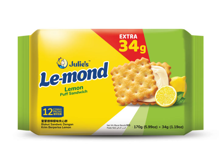 Julie's Le-mond Puff Sandwich Lemon Flavoured Cream Biscuit Sandwich 170gm
