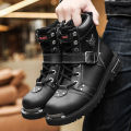 High Quality Men Snow Boots Metal Rivets Low Heel Trend Punk Rock Knight Boots Men's Leather Winter Cotton Shoes Motorcycle Boot. 