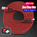 1/2/3/5/8m Extended 6A Super Fast Charging Extra Long Charging Cable USB Type C For iPhone Samsung Fully Compatible Data Cable. 