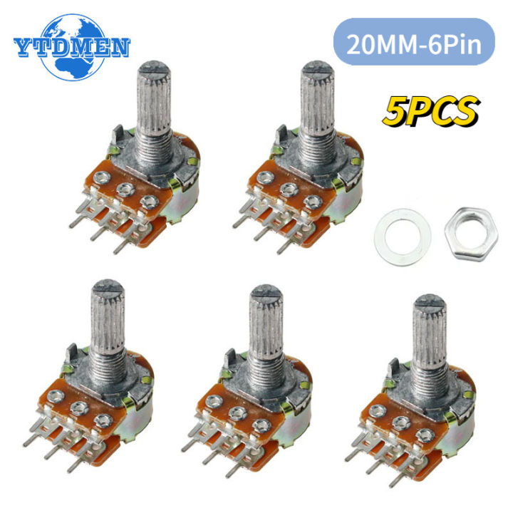 5PCS WH148 Potentiometer 6Pin 20MM Shaft B1K B2K B5K B10K B20K B50K ...
