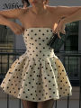 Nibber Dots Print Dress Women Chest Wrap Backless Bow Applique Ruffles Loose Hem 2025 Y2k Trend Streetwear Chic Mini Bodycon. 